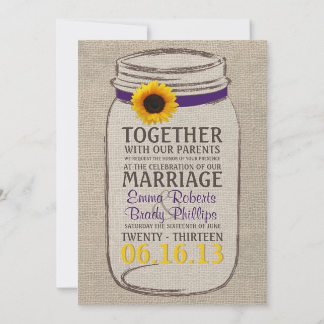 Rustic Sunflower & Mason Jar Wedding Invitation (Front)