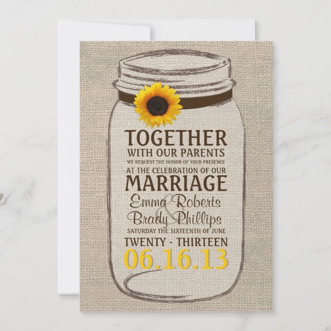 Rustic Sunflower & Mason Jar Wedding Invitation (Front)