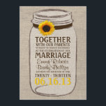 Rustic Sunflower & Mason Jar Wedding Invitation<br><div class="desc">Perfect for a rustic, vintage, or country themed wedding. Features a burlap background with rustic mason jar and sunflower accent to coordinate with your wedding theme. This invitation features a purple and yellow colour scheme. I would be happy to customise the colours to match your wedding theme, so just send...</div>