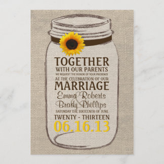 Rustic Sunflower & Mason Jar Wedding Invitation