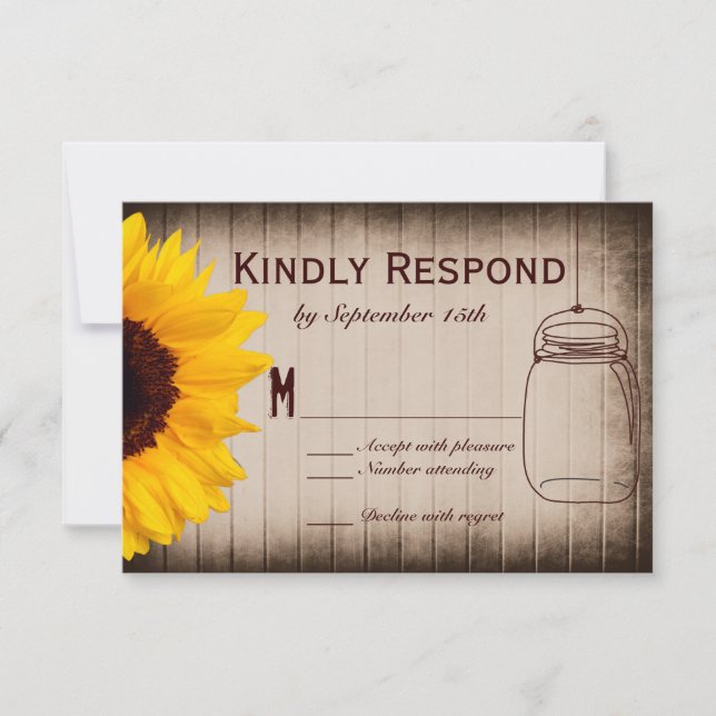 Rustic Sunflower Mason Jar Wedding RSVP Cards (Front)