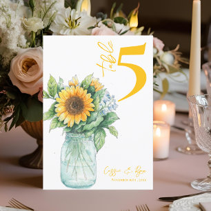 Rustic Sunflower Mason Jar Wedding Table Number