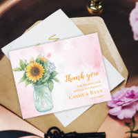 Rustic Sunflower Mason Jar Wedding Thank You