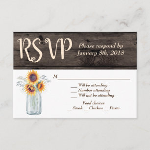 Rustic Sunflower Mason Jar Wood Country RSVP Invitation