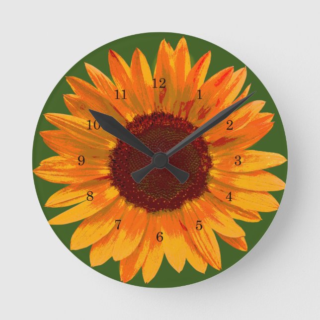 Rustic Sunflower Minimalist Country Kitchen Round Clock (Front)