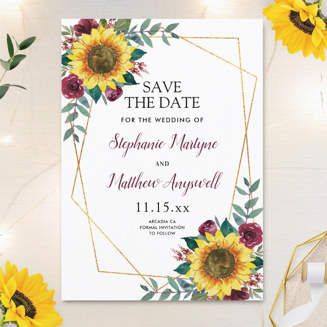 Rustic Sunflower Modern Floral Wedding Save The Date (Creator Uploaded)