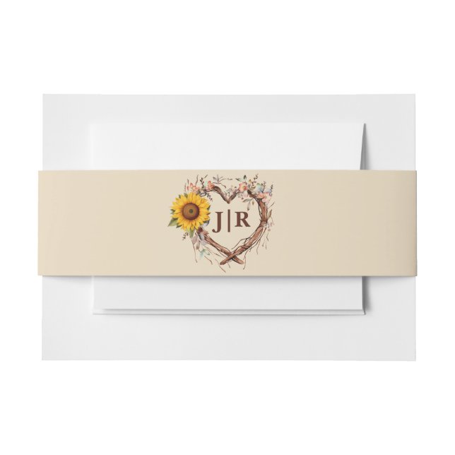 Rustic Sunflower Monogram Wedding Invitation Belly Band (Front Example)