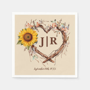 Rustic Sunflower Monogram Wedding Napkins