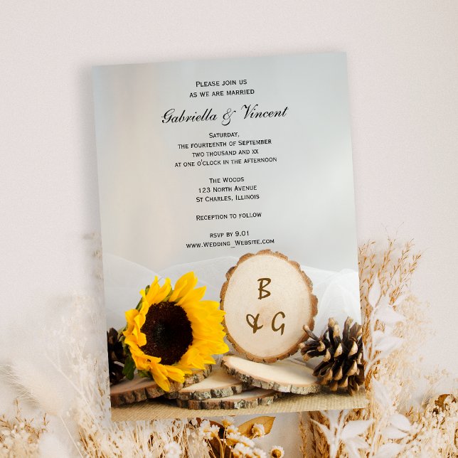 Rustic Sunflower Natural Woods Wedding Invitation (Creator Uploaded)