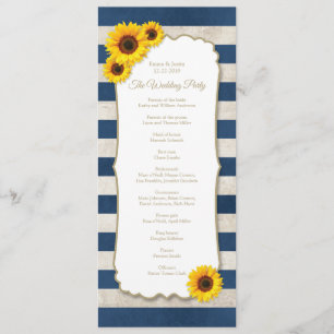 Rustic Sunflower & Navy Blue Stripes Wedding Programme