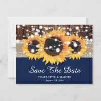 Rustic Sunflower Navy Blue Wedding Save The Date