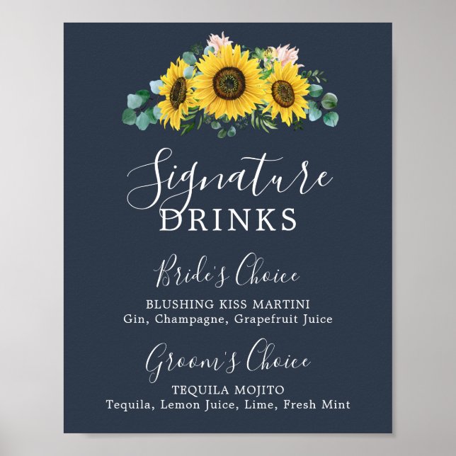 Rustic Sunflower | Navy Signature Drinks Sign (Front)