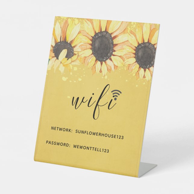 Rustic Sunflower Network WiFi Password Pedestal Sign (Front)