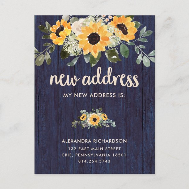 Rustic Sunflower | New Address Moving Announcement (Front)