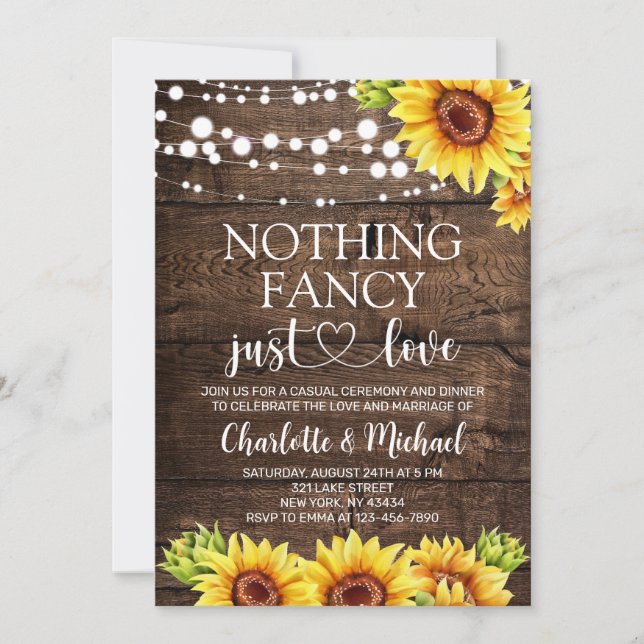 Rustic Sunflower Nothing Fancy Just Love Wedding Invitation (Front)