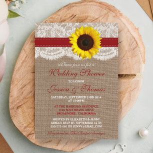 Rustic Sunflower On Burlap & Lace Wedding Shower Invitation