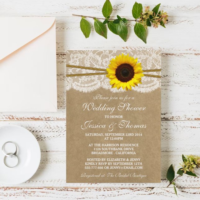 Rustic Sunflower On Kraft & Lace Wedding Shower Invitation (Creator Uploaded)