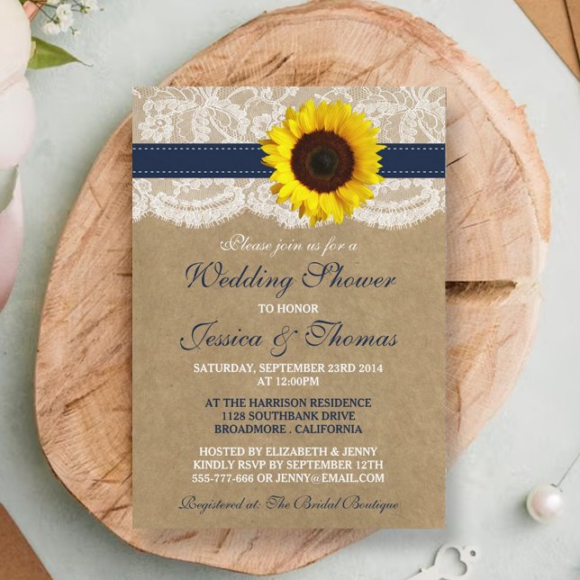 Rustic Sunflower On Kraft & Lace Wedding Shower Invitation (Creator Uploaded)