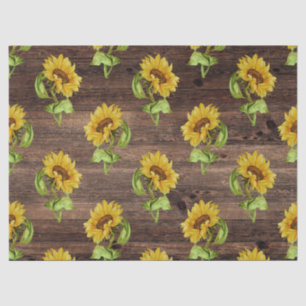 Rustic Sunflower on Wood Decoupage Tissue Paper