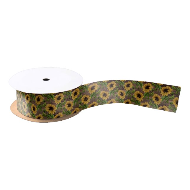 Rustic sunflower pattern Country Satin Ribbon (Spool)