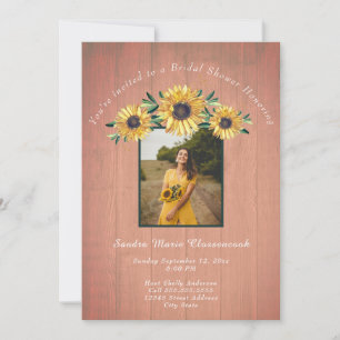Rustic Sunflower Peach Wood Wedding Bridal Shower  Invitation
