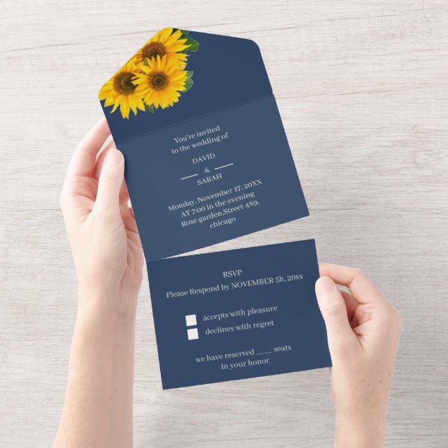 Rustic Sunflower Personalised Wedding All In One Invitation (Tearaway)