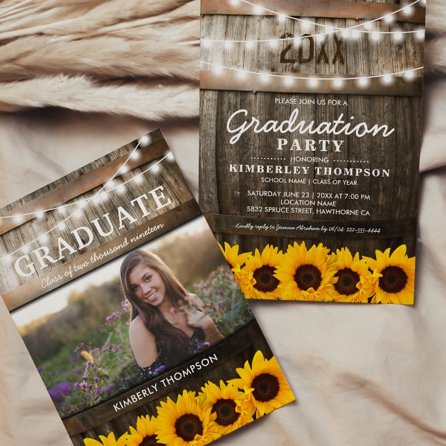 Rustic Sunflower Photo 2026 Graduation Party Invitation (Creator Uploaded)
