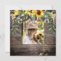 Rustic Sunflower Photo Bridal Shower Square Invita
