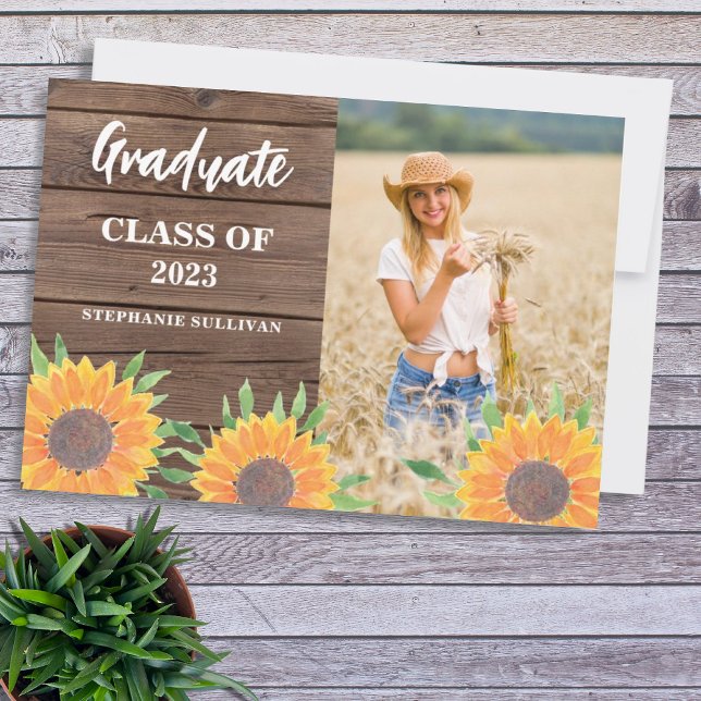 Rustic Sunflower Photo Graduation Announcement (Creator Uploaded)