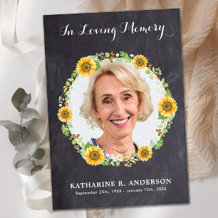 Rustic Sunflower Photo Memorial Funeral Sympathy Thank You Card