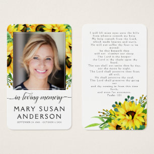 Rustic Sunflower Photo Memorial Prayer Card