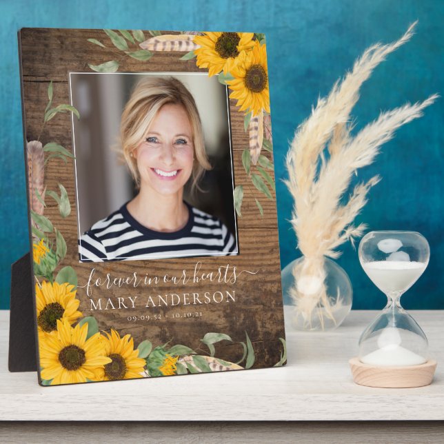 Rustic Sunflower Photo Memorial Tribute Plaque (Side)