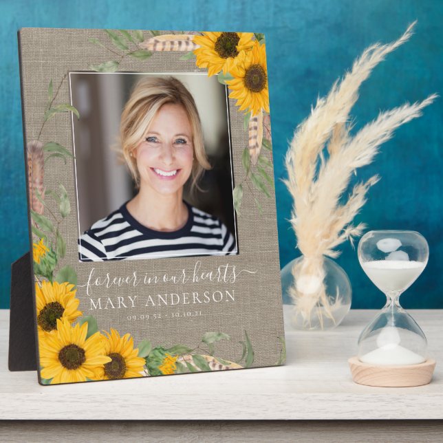 Rustic Sunflower Photo Memorial Tribute Plaque (Side)