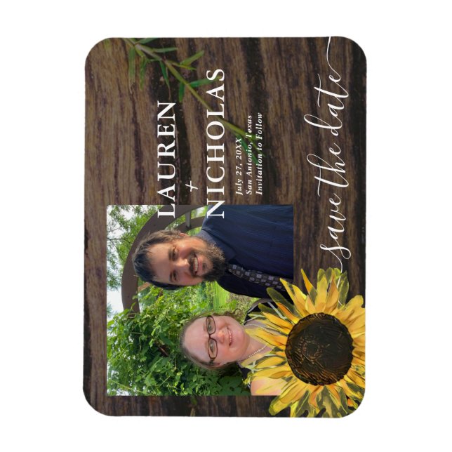 Rustic Sunflower Photo Save the Date Magnet (Vertical)