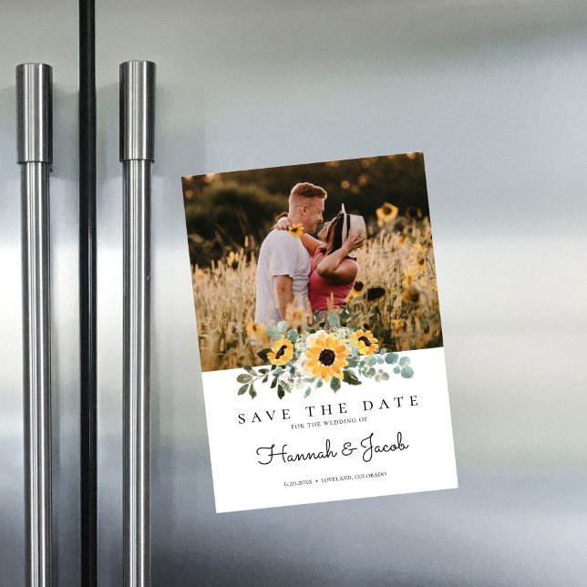 Rustic Sunflower Photo Save The Date Magnetic Invitation (Creator Uploaded)