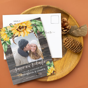 Rustic Sunflower Photo Script Save The Date Announcement Postcard