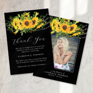 Rustic Sunflower Photo Sympathy Funeral Memorial Thank You Card