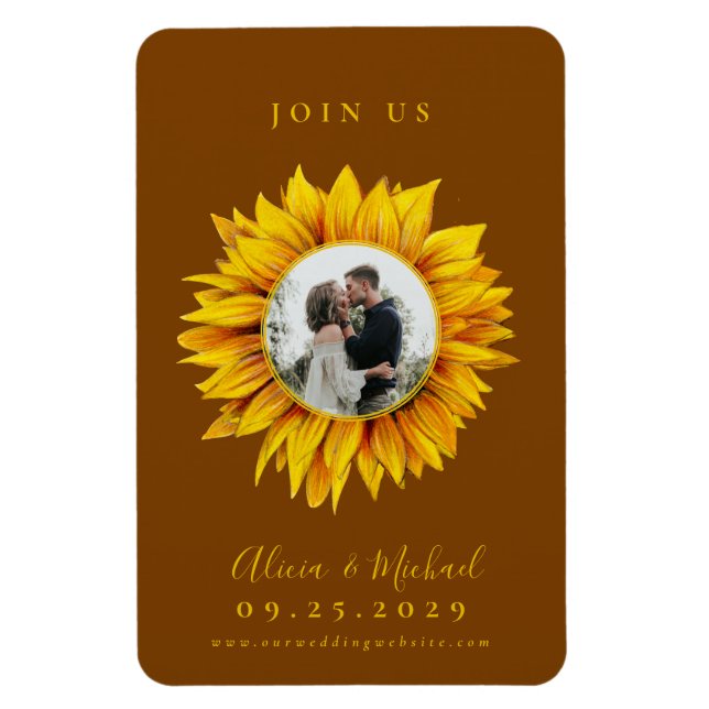 Rustic sunflower photo wedding save the date magnet (Vertical)