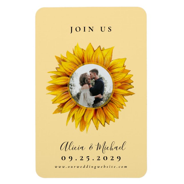 Rustic sunflower photo wedding save the date magnet (Vertical)