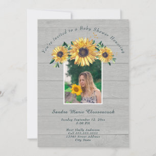 Rustic Sunflower Pink Wood Girl Baby Shower Invitation