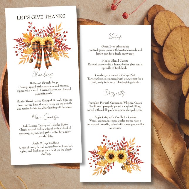 Rustic Sunflower & Plaid Thanksgiving Menu (Rustic Sunflower & Plaid Thanksgiving Menu)