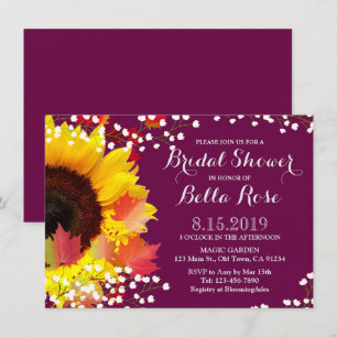 Rustic Sunflower Plum Bridal Shower Invitation