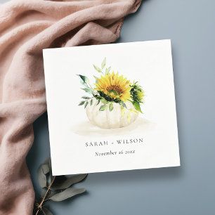 Rustic Sunflower Pumpkin Floral Watercolor Wedding Napkin