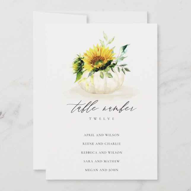 Rustic Sunflower Pumpkin Seating Chart Table Card (Front)