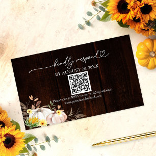 Rustic Sunflower Pumpkin Wedding QR Code RSVP Enclosure Card