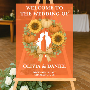 Rustic Sunflower Pumpkin Wreath Fall Wedding Acrylic Sign