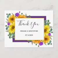 Rustic Sunflower Purple Roses Wedding Thank You