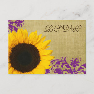 Rustic Sunflower Purple Swirls Wedding RSVP