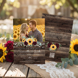 Rustic Sunflower QR Code RSVP Wedding Invitation