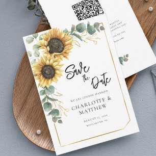Rustic Sunflower QR Code Wedding Save the Date